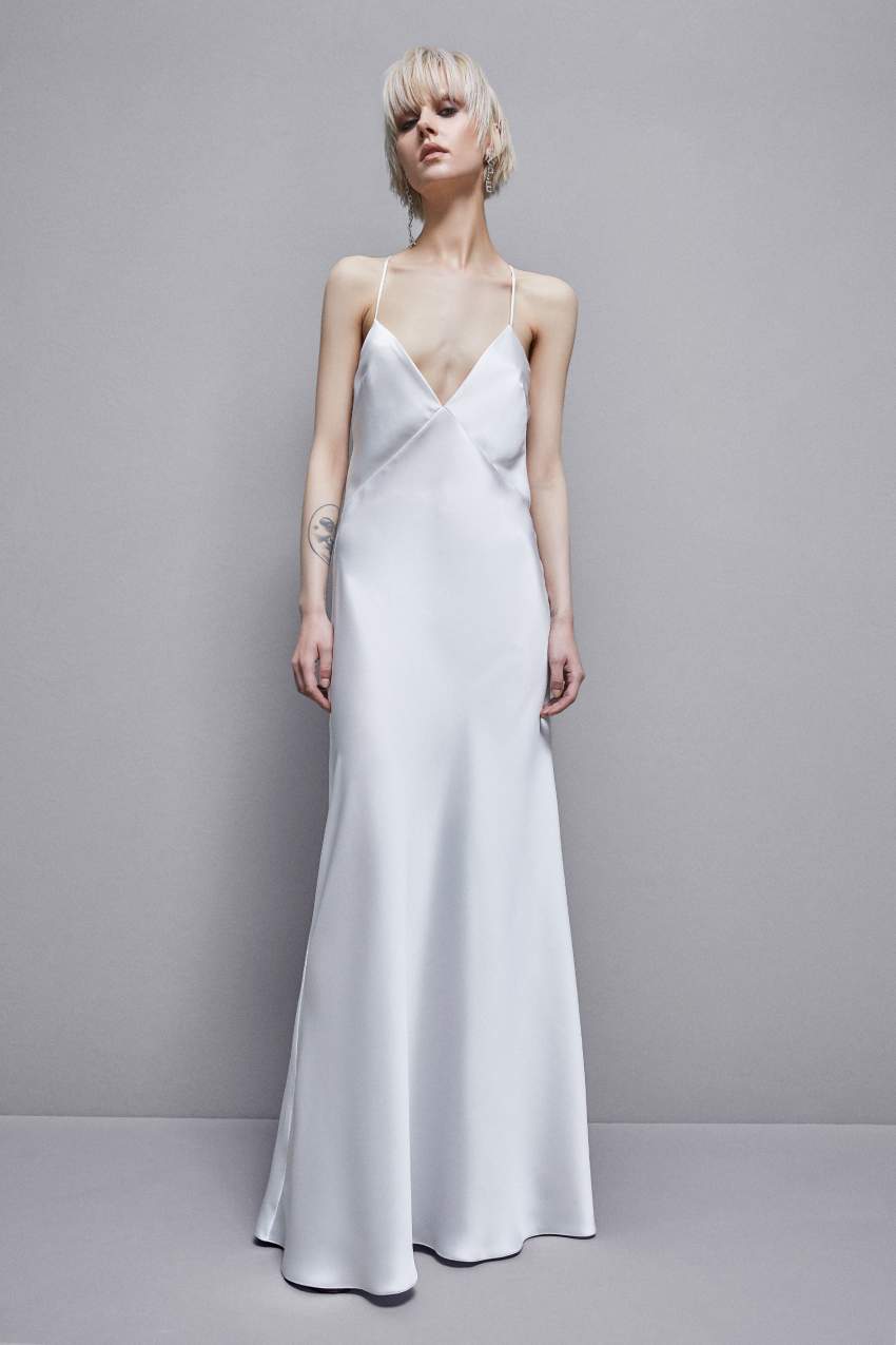 Patrizia Pepe Sleeveless Long Satin Dress Białe | 1360JABXP