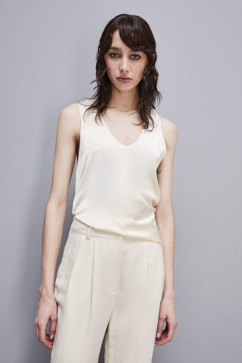 Patrizia Pepe Sleeveless Top Shirt In Certified Viscose Białe | 5329ODXBI