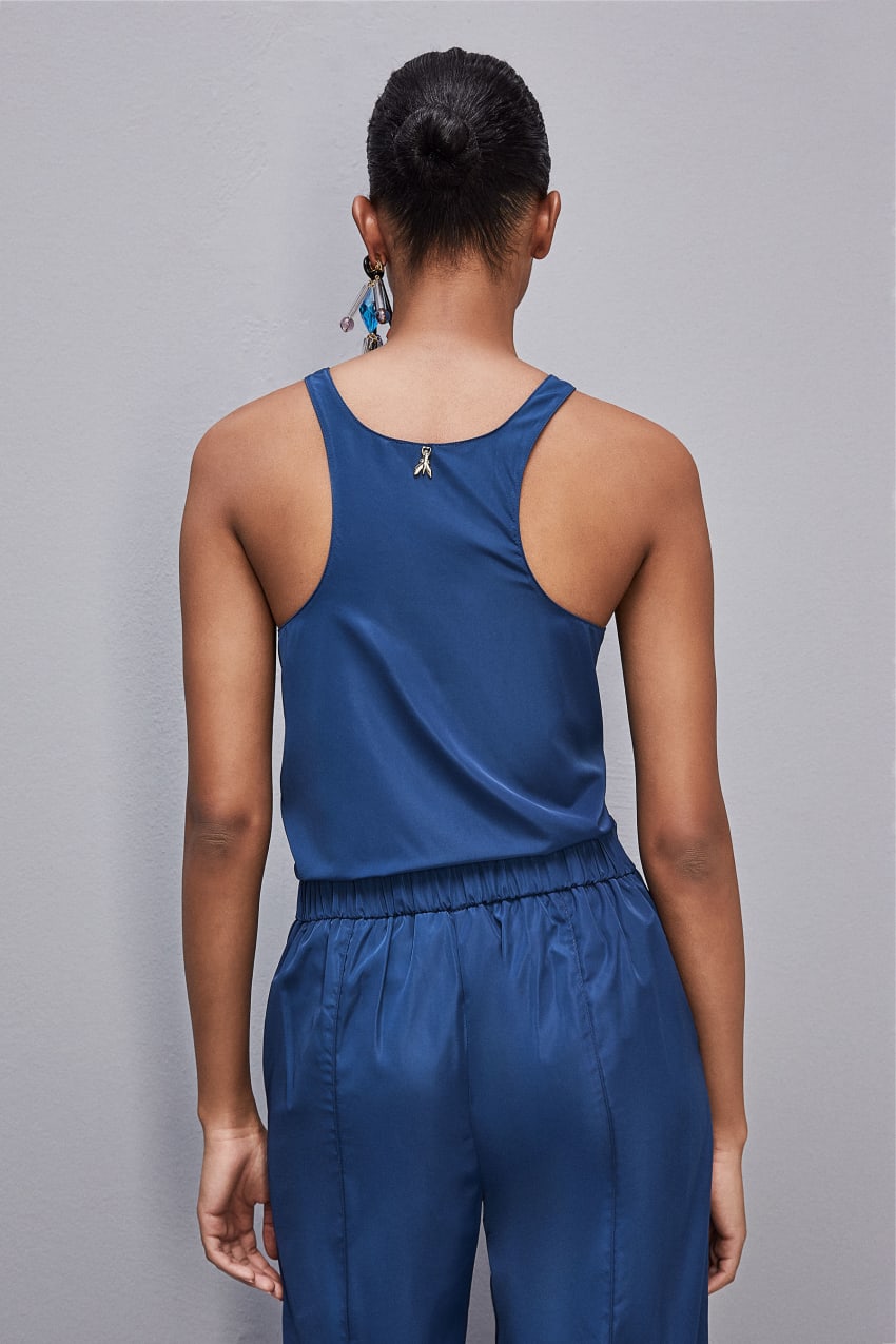 Patrizia Pepe Sleeveless Top Shirt With Round Neckline Głęboka Niebieskie | 1689EVJHA