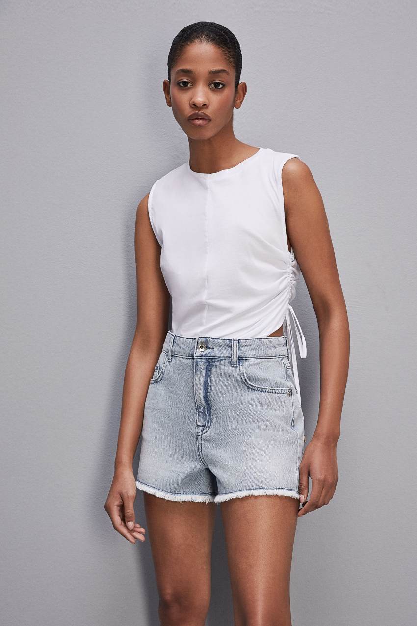 Patrizia Pepe Sleeveless T-shirt With Drawstring Białe | 4976TCDFP