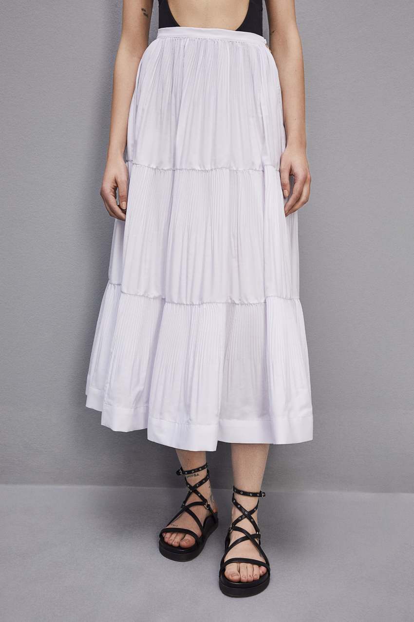 Patrizia Pepe Soft Ankle Pleated Skirt Białe | 2074BJKDL