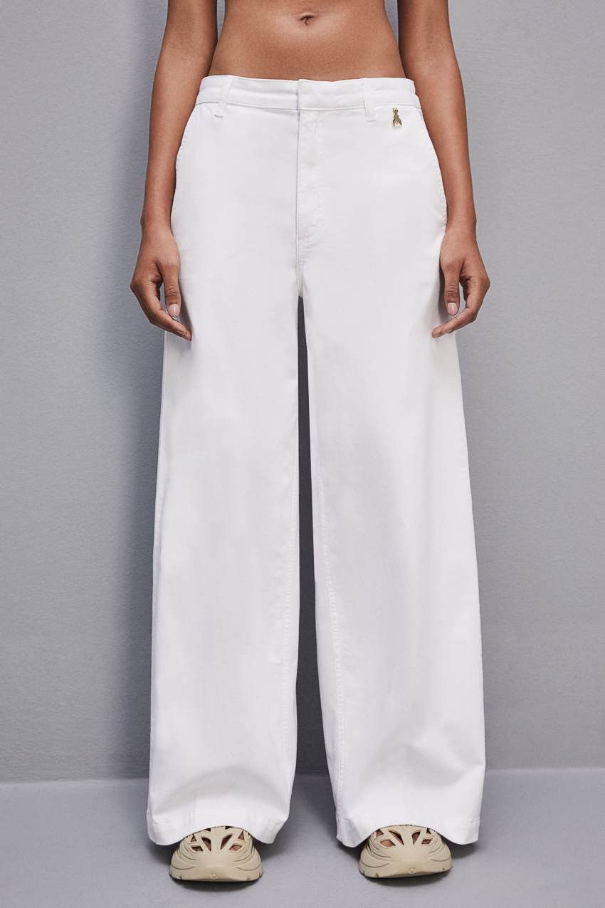 Patrizia Pepe Stretch Cotton Satin Palazzo Pants Białe | 9328GKJQA