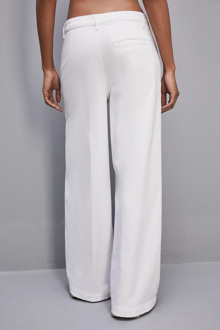 Patrizia Pepe Stretch Cotton Satin Palazzo Pants Białe | 9328GKJQA