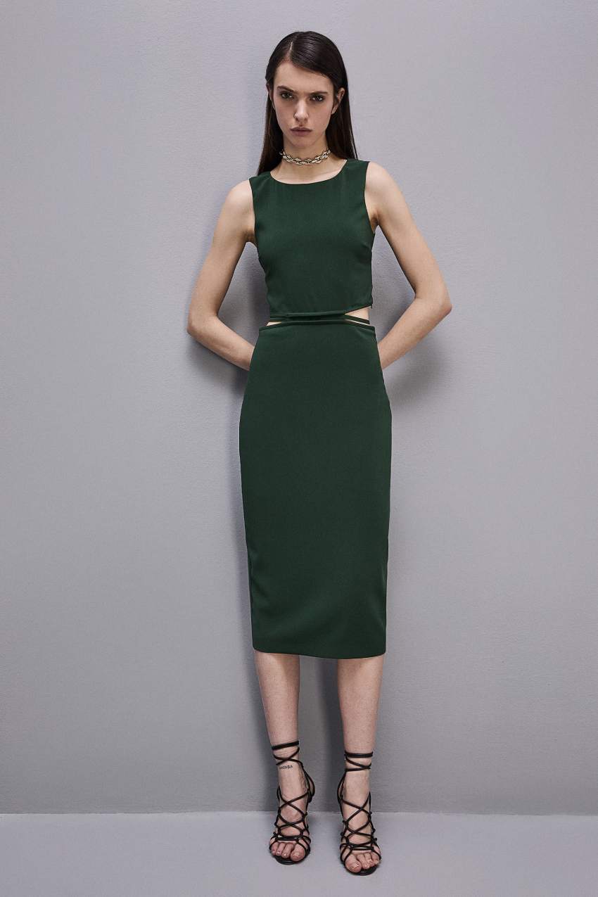 Patrizia Pepe Stretch Crew Neck Sleeveless Midi Dress Zielone | 7852NIDPR