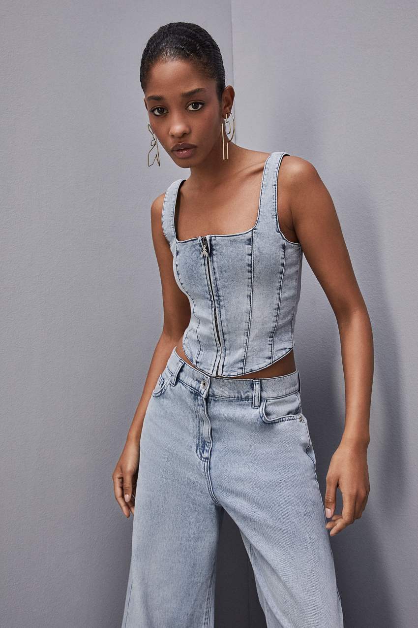 Patrizia Pepe Stretch Denim Top Głęboka Niebieskie | 7052VYOXW