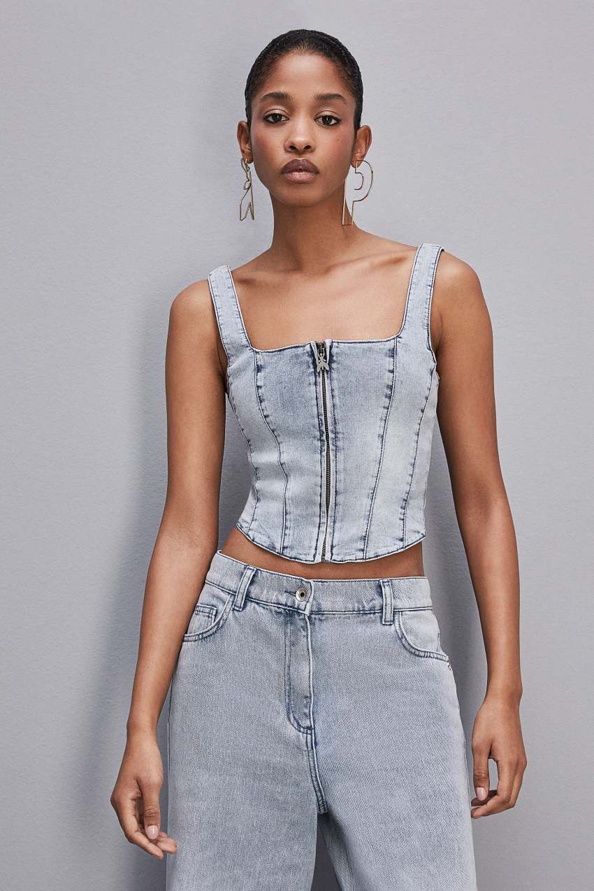 Patrizia Pepe Stretch Denim Top Głęboka Niebieskie | 7052VYOXW