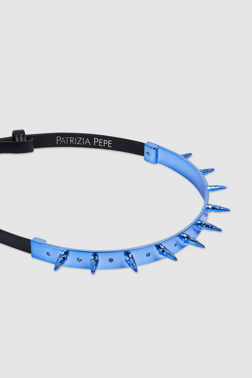 Patrizia Pepe Studded Leather Choker Niebieskie | 4297OCAEN