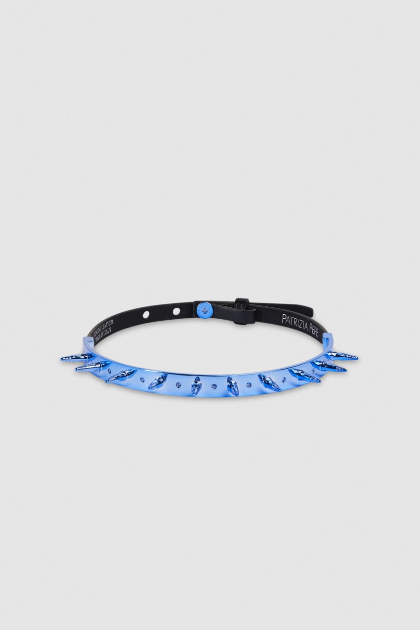 Patrizia Pepe Studded Leather Choker Niebieskie | 4297OCAEN