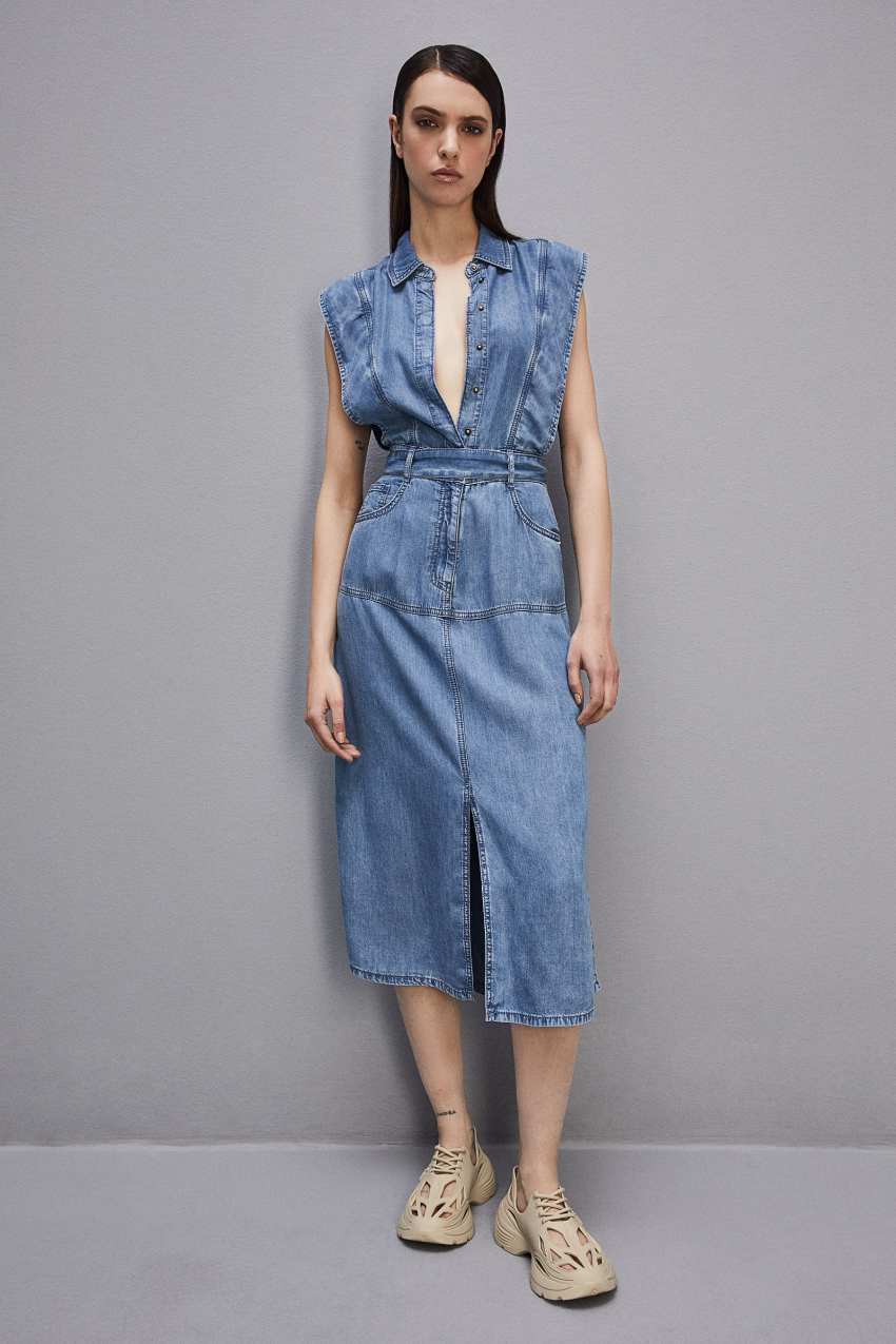 Patrizia Pepe Tencel Denim Sleeveless Dress Głęboka Niebieskie | 8423LUJRA