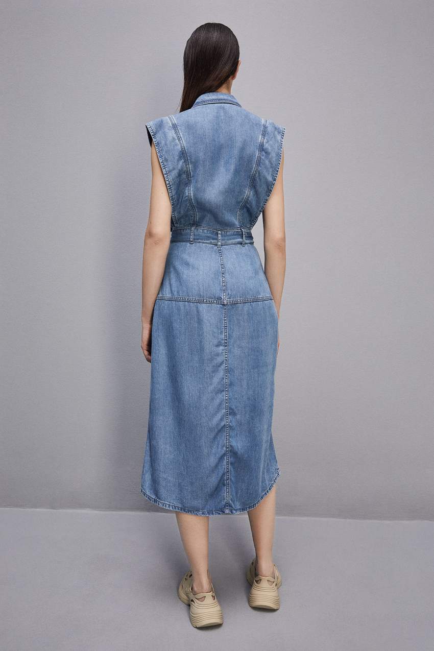 Patrizia Pepe Tencel Denim Sleeveless Dress Głęboka Niebieskie | 8423LUJRA