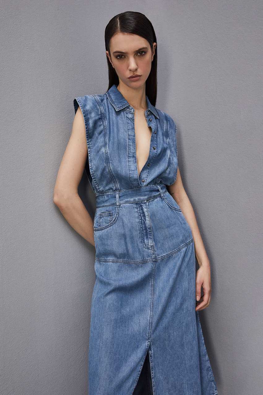 Patrizia Pepe Tencel Denim Sleeveless Dress Głęboka Niebieskie | 8423LUJRA