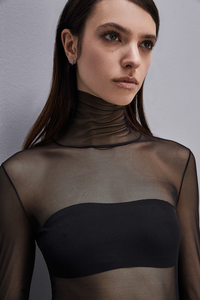 Patrizia Pepe Tulle Turtleneck Czarne | 2014JTHPB