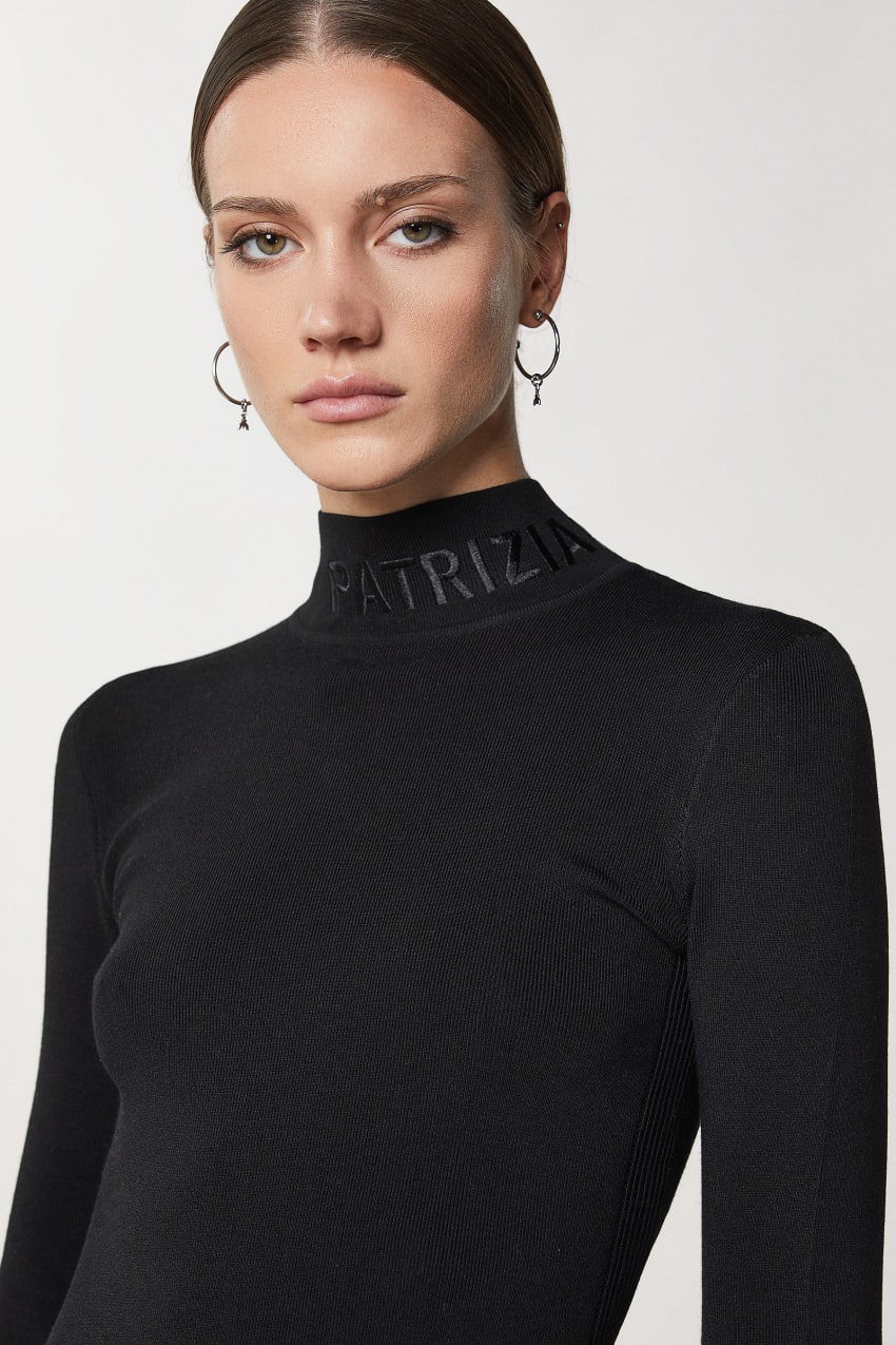 Patrizia Pepe Turtleneck With Logo Czarne | 7149FJUTH