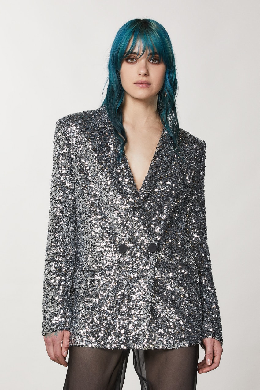 Patrizia Pepe Two-button Jacket With Sequins Szare | 1286JXGWL