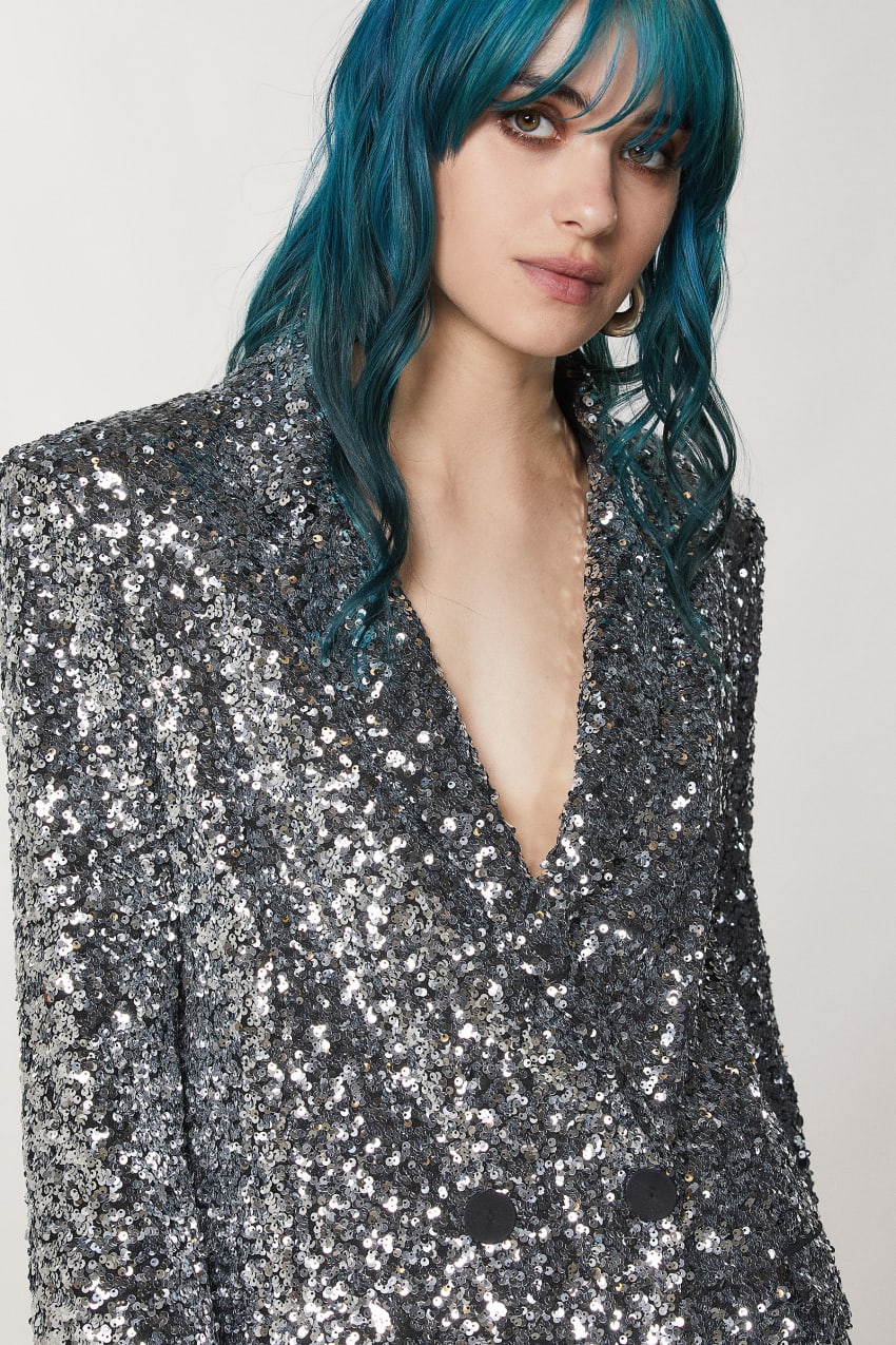 Patrizia Pepe Two-button Jacket With Sequins Szare | 1286JXGWL