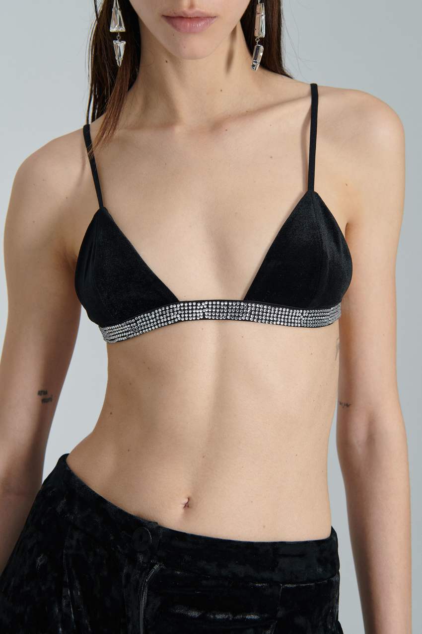 Patrizia Pepe Velvet Bra With Rhinestones Czarne | 9781YLFGP