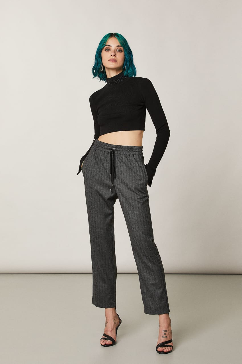 Patrizia Pepe Viscose Ankle Pants Czarne | 2961VQGEN