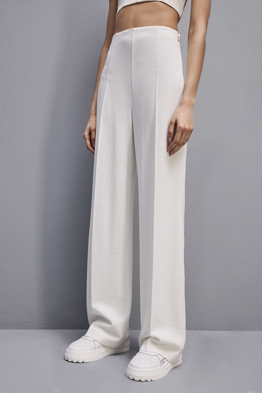 Patrizia Pepe Viscose Palazzo Pants Białe | 7302NFGVX