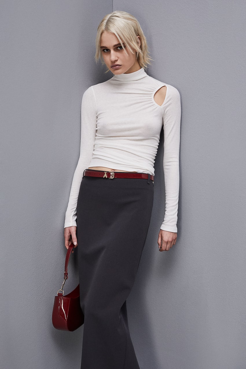 Patrizia Pepe Viscose Ribbed Sweater Białe | 2863XONDW