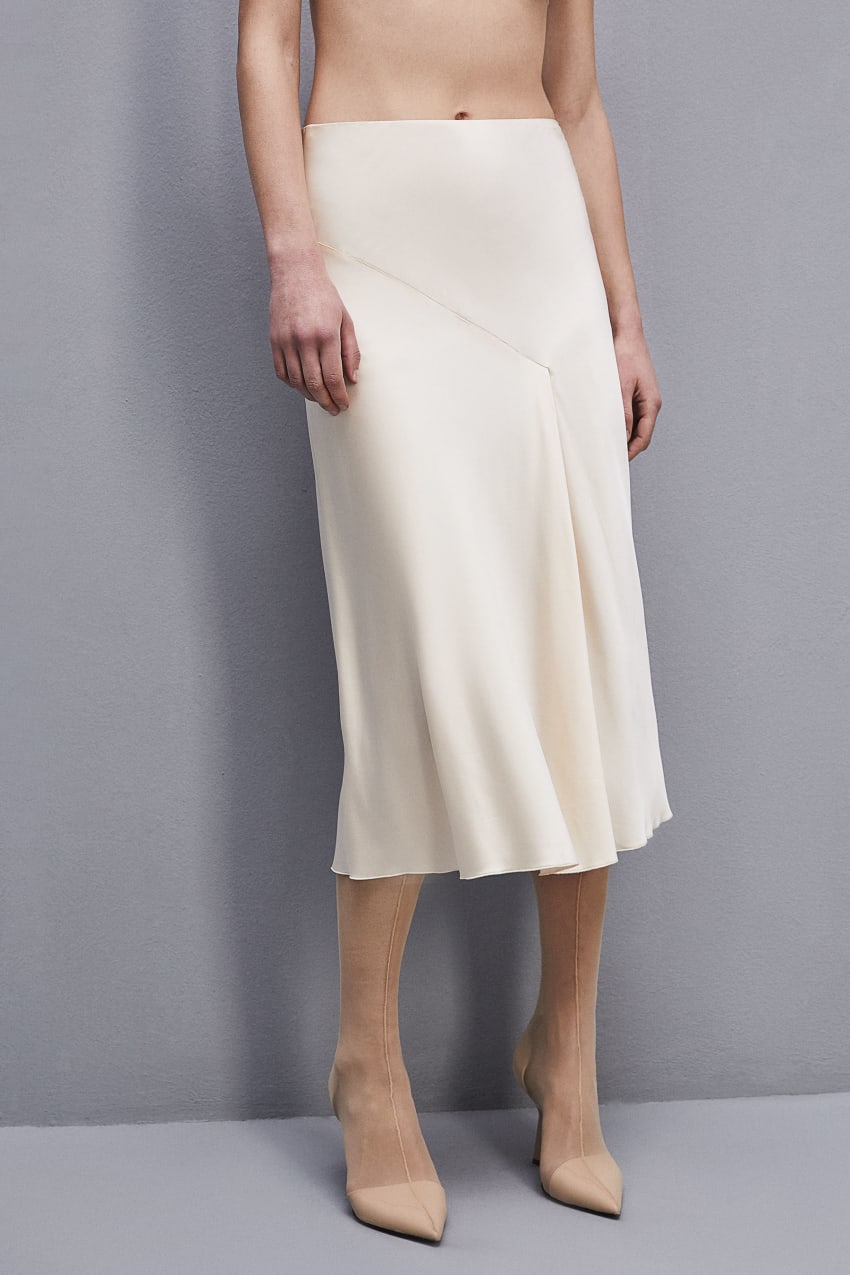 Patrizia Pepe Viscose Satin Midi Skirt Beżowe | 0756OYRTH