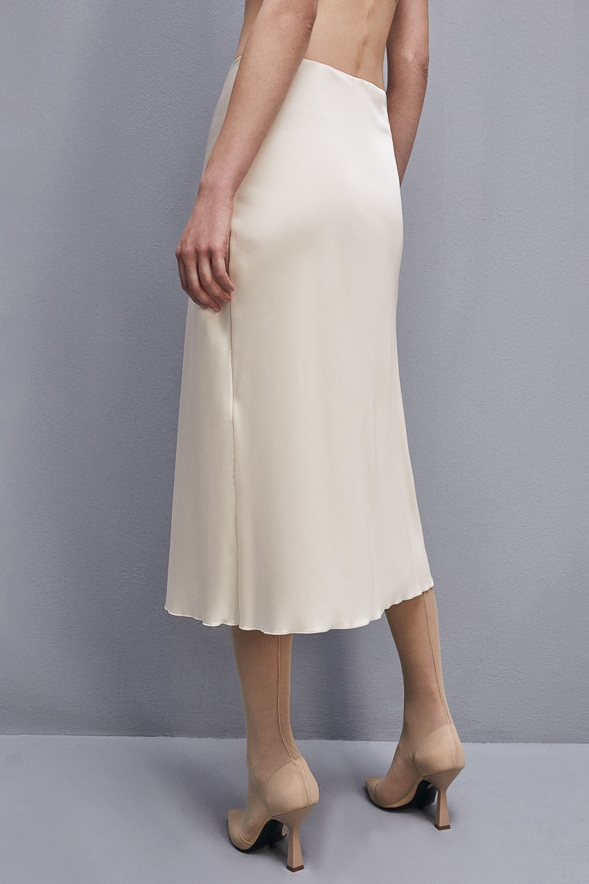 Patrizia Pepe Viscose Satin Midi Skirt Beżowe | 0756OYRTH