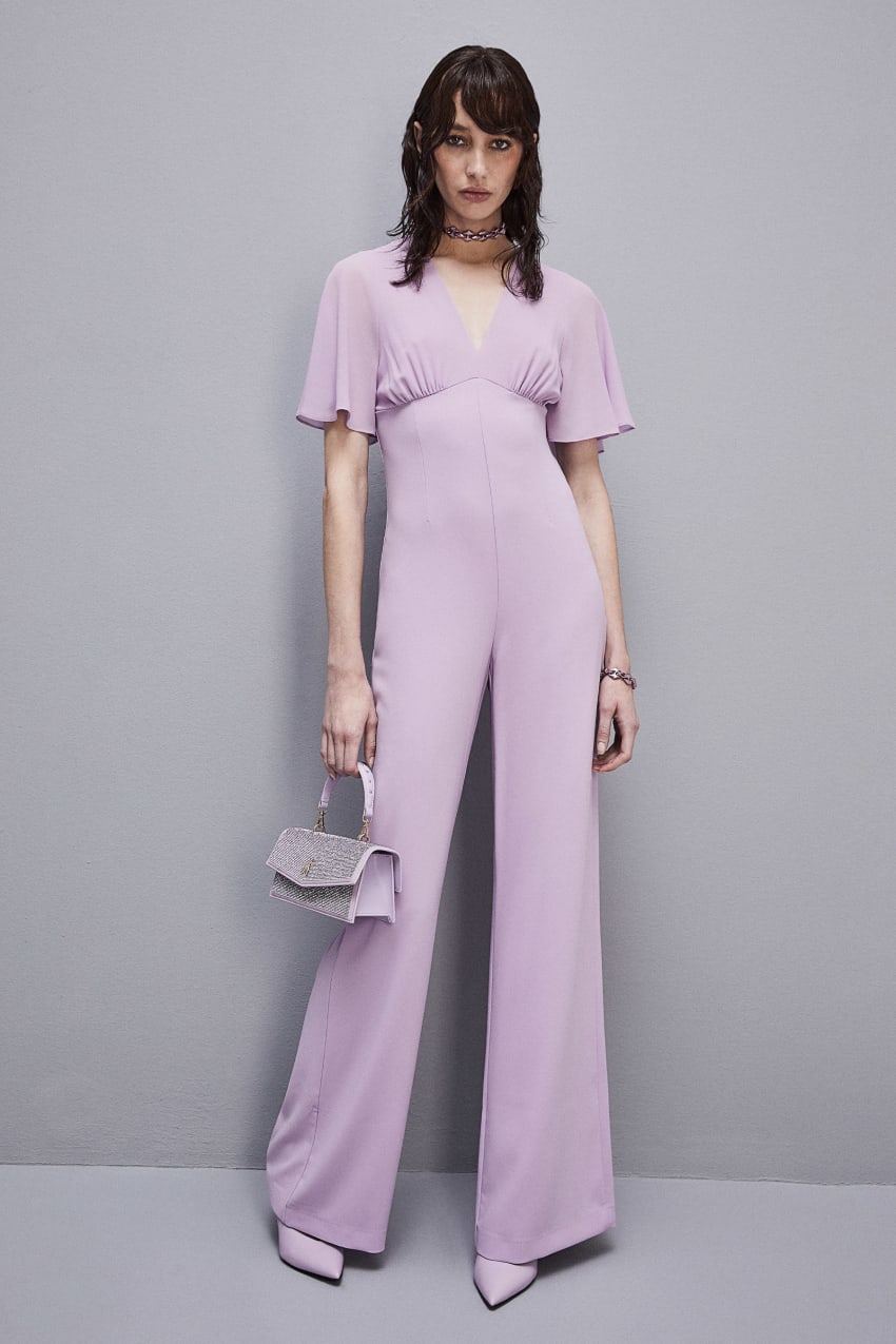 Patrizia Pepe V-neck Jumpsuit In Sablè Crepe Fabric Fioletowe | 3029CJZDY