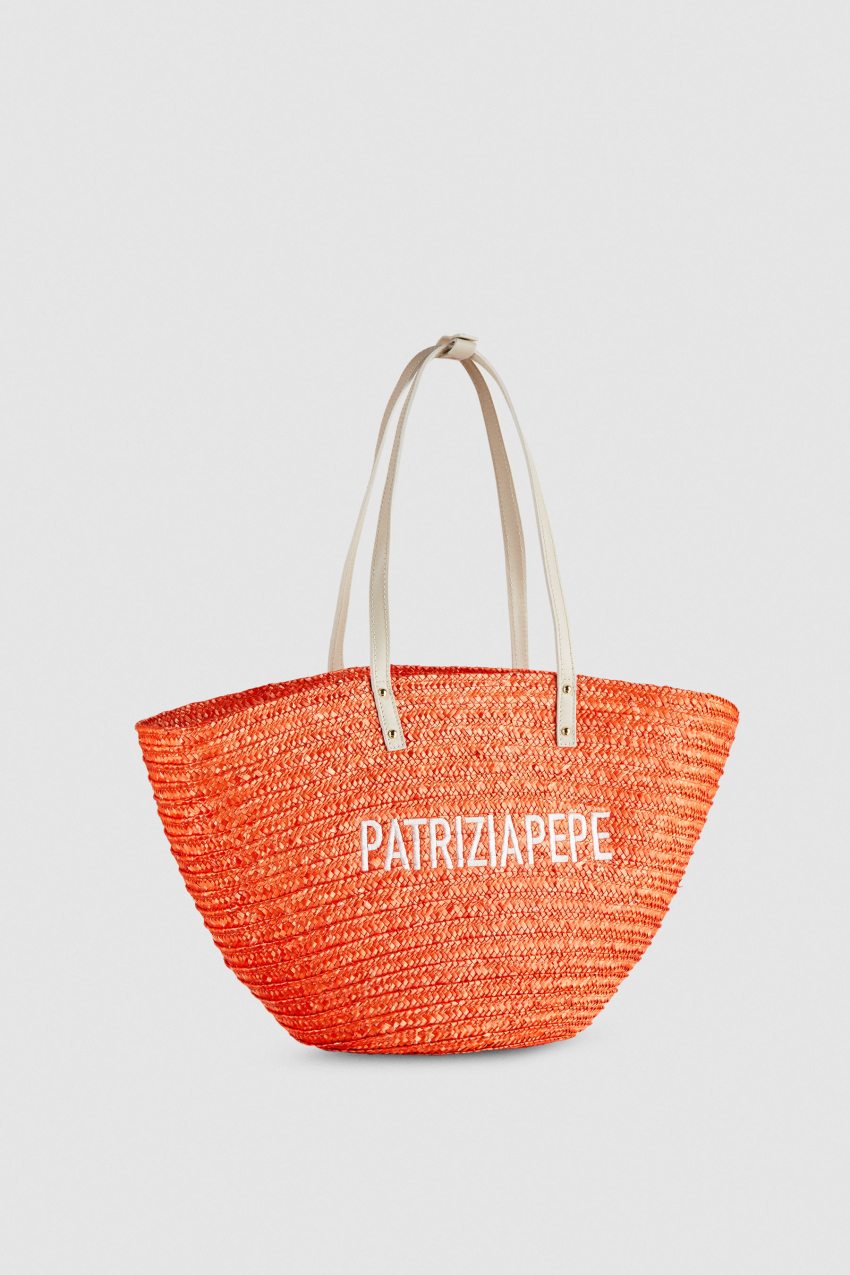 Patrizia Pepe Wide Braided Straw Shopping Bag Pomarańczowe | 4970NTYZR