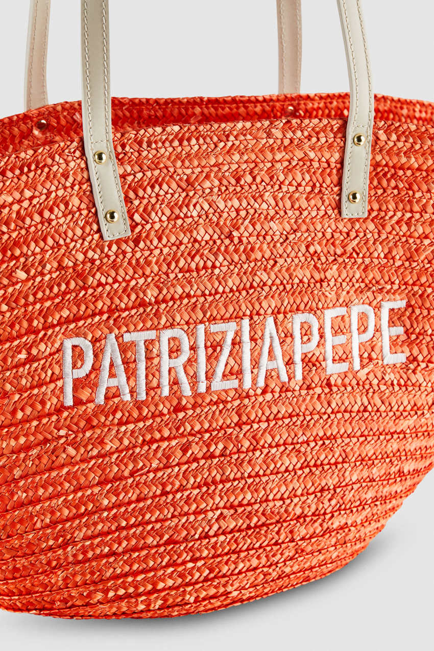 Patrizia Pepe Wide Braided Straw Shopping Bag Pomarańczowe | 4970NTYZR