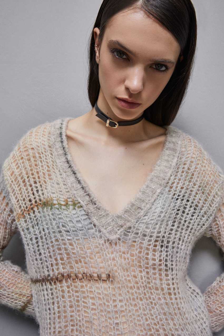 Patrizia Pepe Wool Blend Mesh Sweater Kolorowe | 6974DHFOM