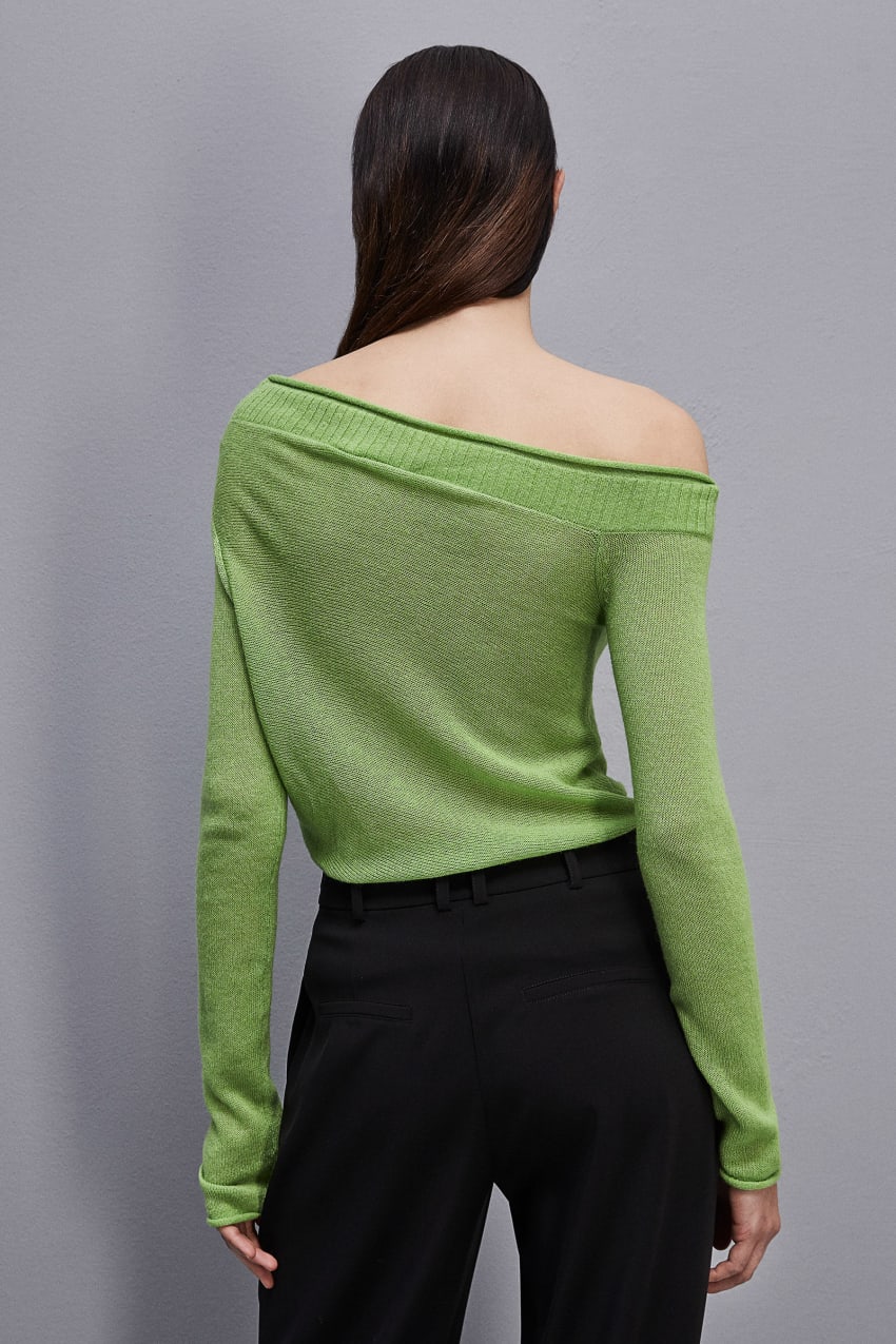 Patrizia Pepe Wool Sweater With Wide Neckline Zielone | 8719SQZIE