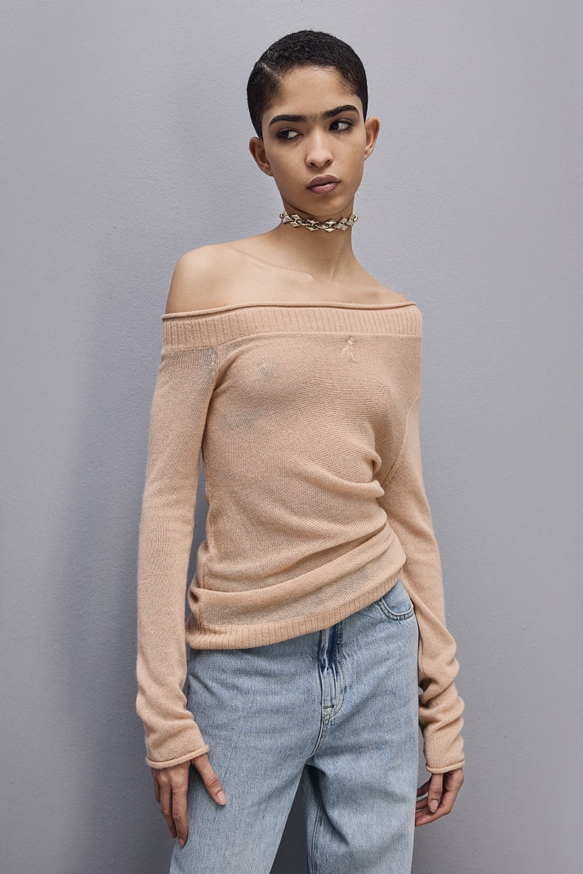 Patrizia Pepe Wool Sweater With Wide Neckline Beżowe | 3297KUEQF