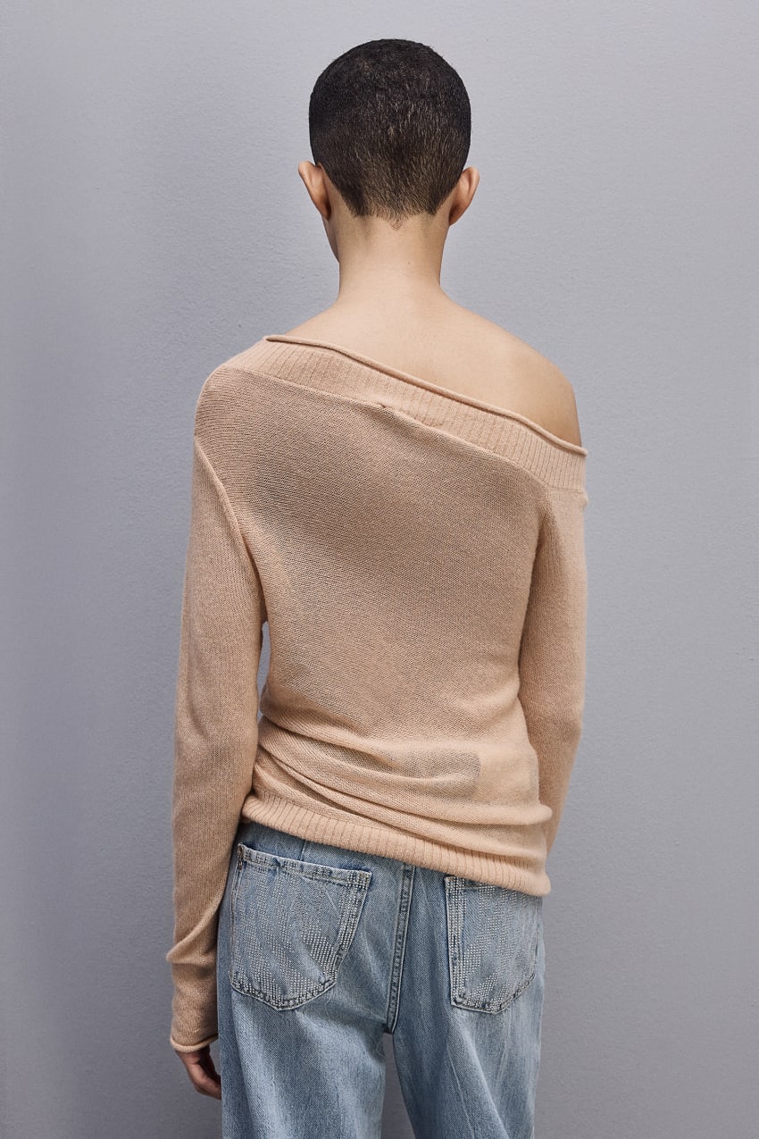 Patrizia Pepe Wool Sweater With Wide Neckline Beżowe | 3297KUEQF