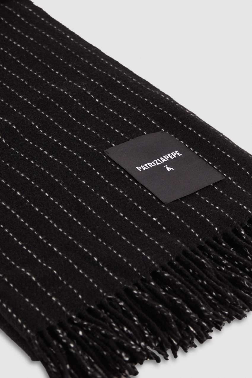 Patrizia Pepe Wool-blend Pinstripe Scarf Czarne | 1069FGZLC