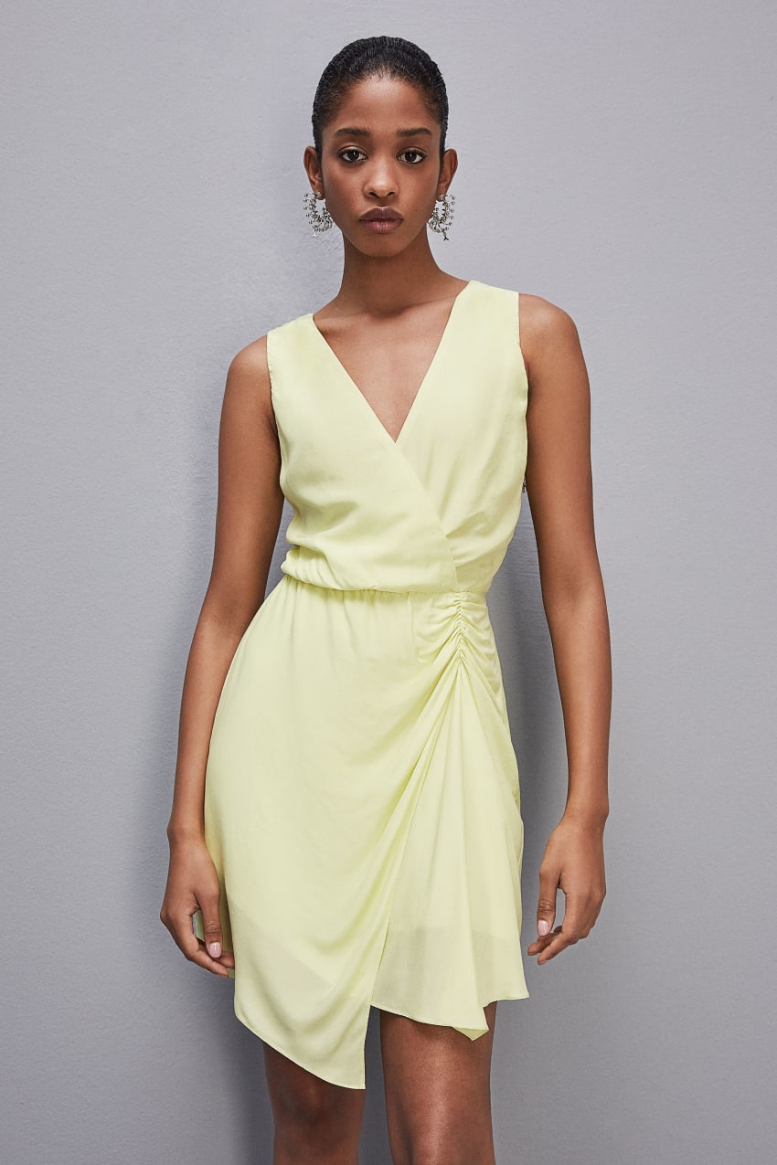 Patrizia Pepe Wrap-effect Sleeveless Dress In Certified Viscose Żółte | 6105VBQAR